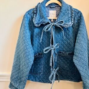 NWT Anthropology Avec Les Filles Blue Quilted Jean Jacket